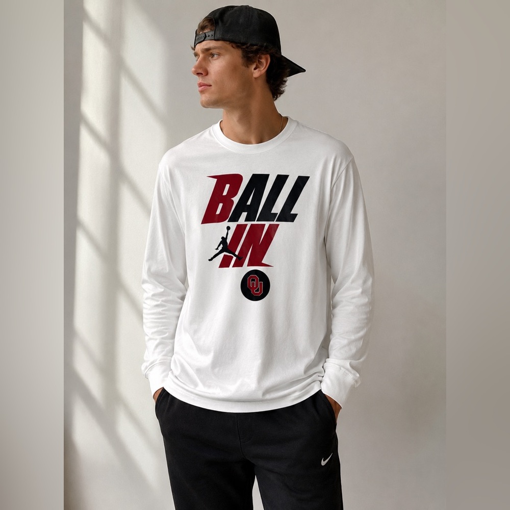 Nike Jordan Oklahoma Sooners Ball In Long Sleeve Shirt Men’s Large White Cotton